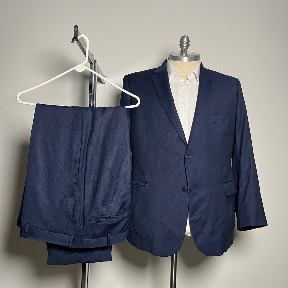 Jos. A. Bank Suit Mens 50R 45W Navy Blue Textured Wool Traveler Tailored Fit